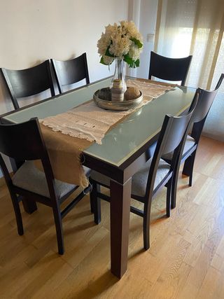 Mesa comedor cristal madera