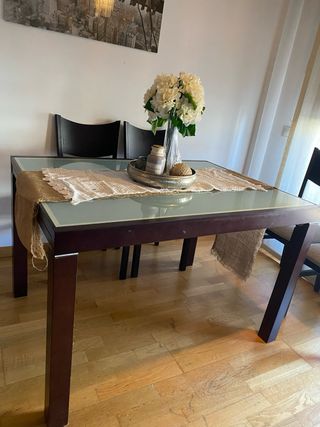 Mesa comedor cristal madera