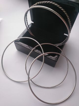 Pulseras plata trenzadas y lisas-5 unidades