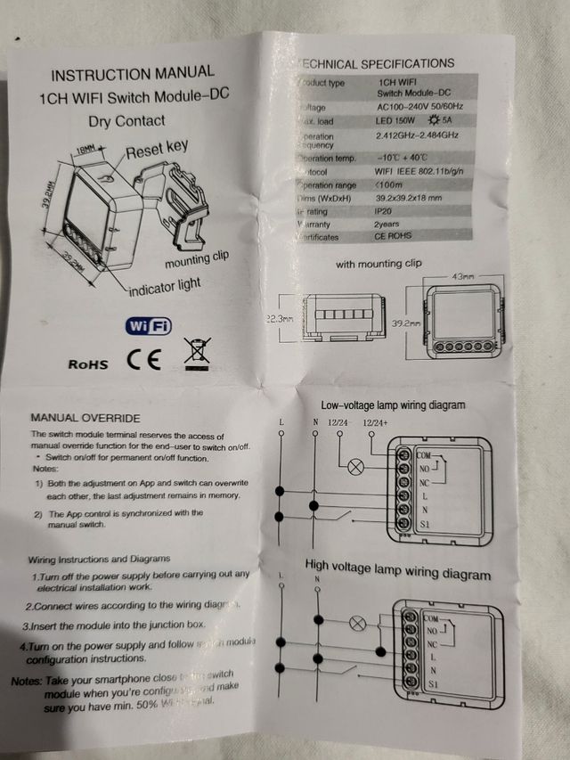 2 Moduli relè WiFi 1CH
