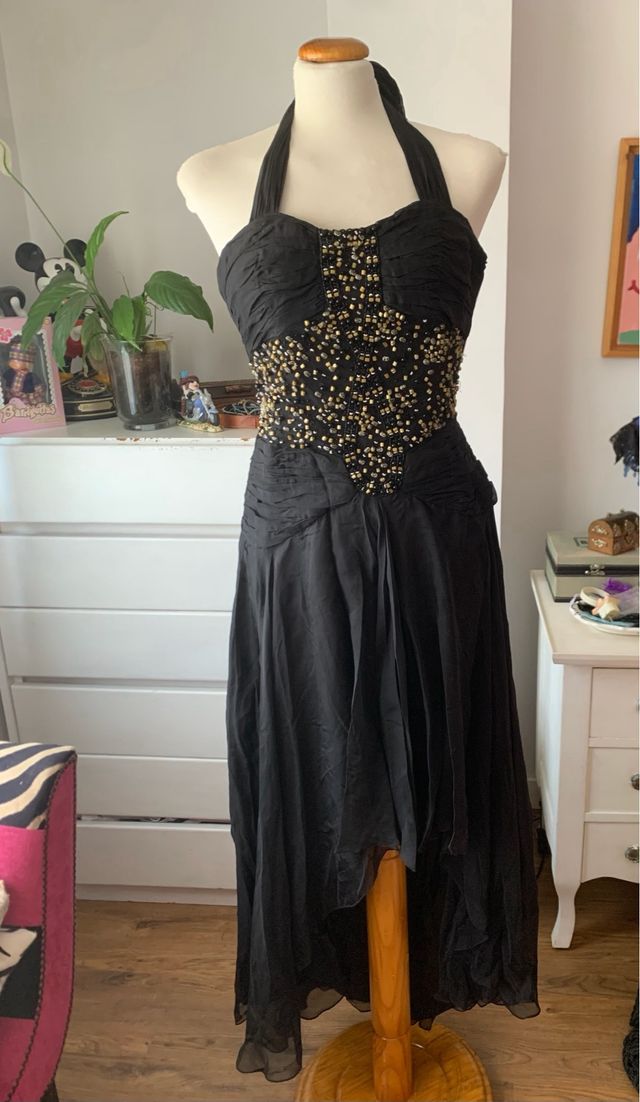 Vestido fiesta pedrería negro
