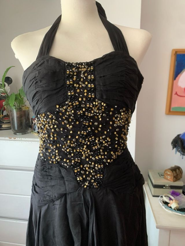 Vestido fiesta pedrería negro