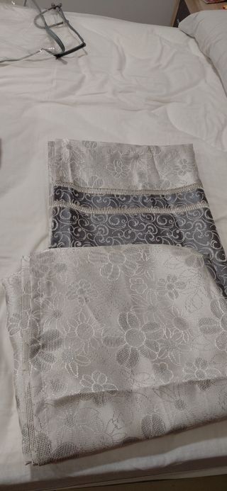 Cortinas blanco y gris - 2 unidades