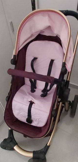 Carrito bebé rosa y morado 3 em 1