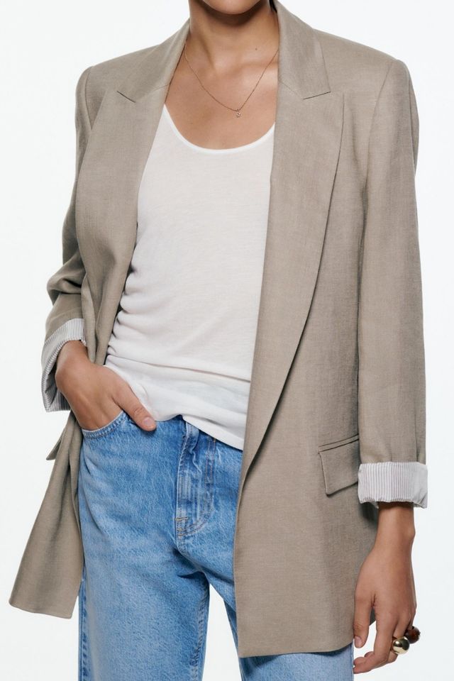 Blazer lino beige mujer