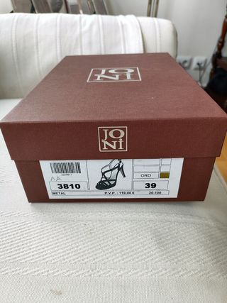 Sandalias de tacón doradas, marca Joni, talla 39