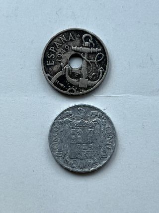 2 Monete Spagna: 50 centesimi 1949 5 centesimi 1953