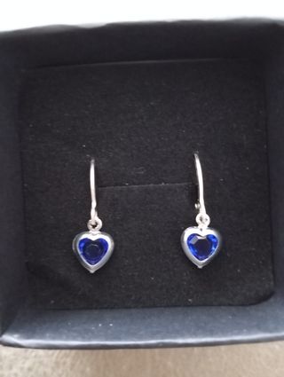 Pendientes corazón azul plateado 