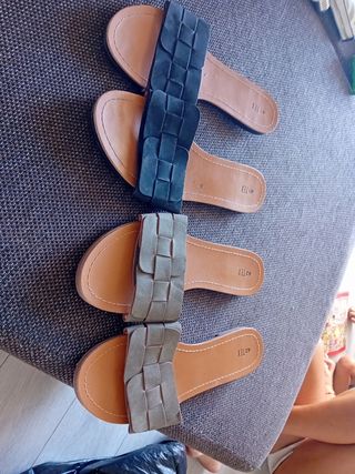 Sandalias planas trenzadas - Negro y Gris