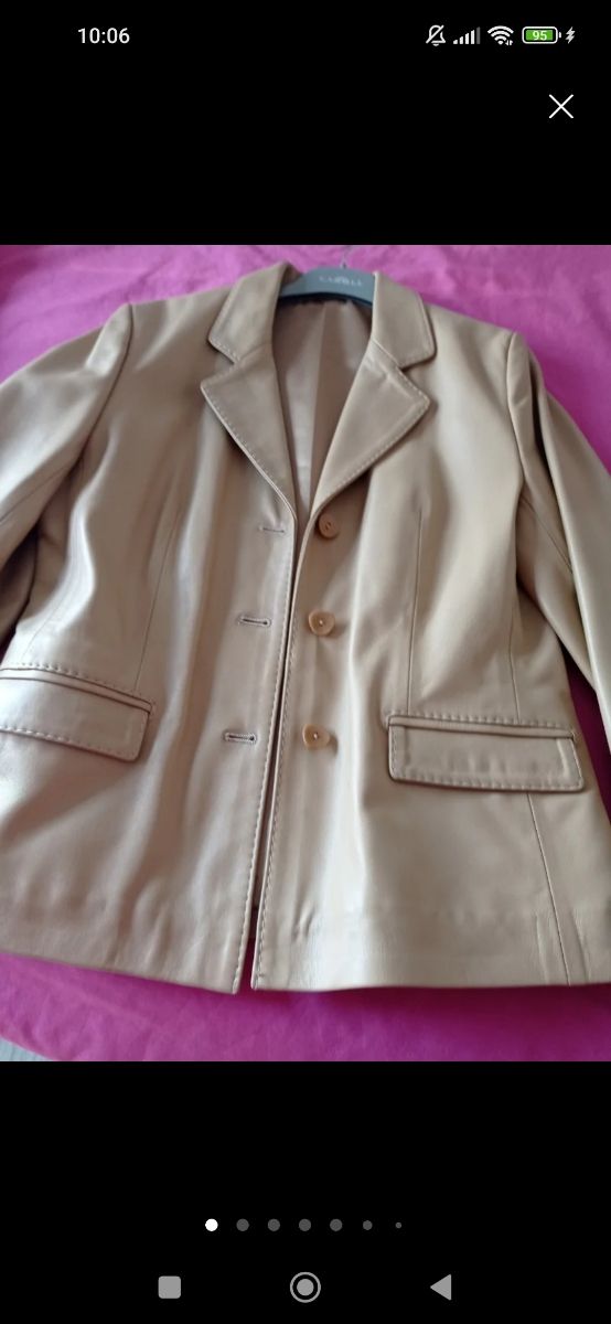 Chaqueta piel beige mujer