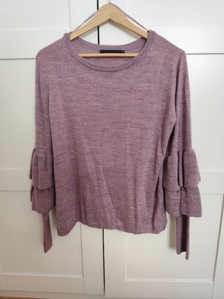 Jersey Cortefiel morado con volantes