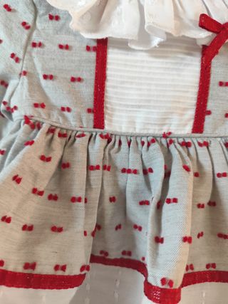 Vestido niña rojo y gris tres piezas 6 meses