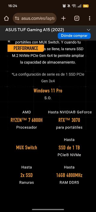 Portátil Asus TUF Gaming A15 rtx 3070