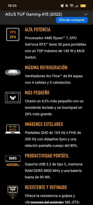 Portátil Asus TUF Gaming A15 rtx 3070