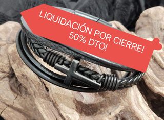 LIQUIDACIÓN CIERRE 50% Pulsera cuero negra cruz