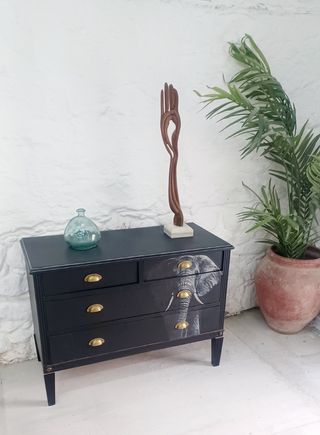 Cassettiera nera vintage con elefante
