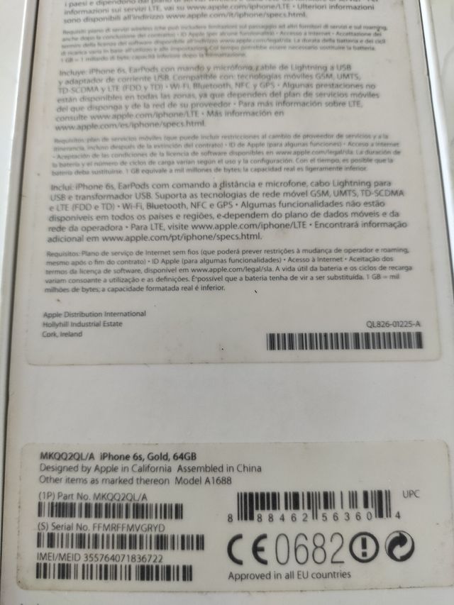 Caja iPhone 6s Gold 64GB