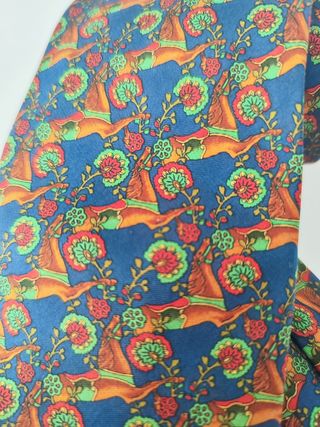 Corbata de seda con caballos - azul, naranja
