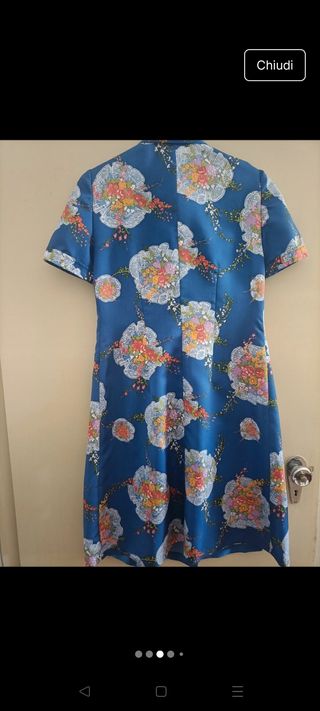 Abito blu vintage seta anni 50 fiori donna raro