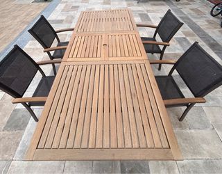 Mesa jardín extensible madera y aluminio + 4 silla