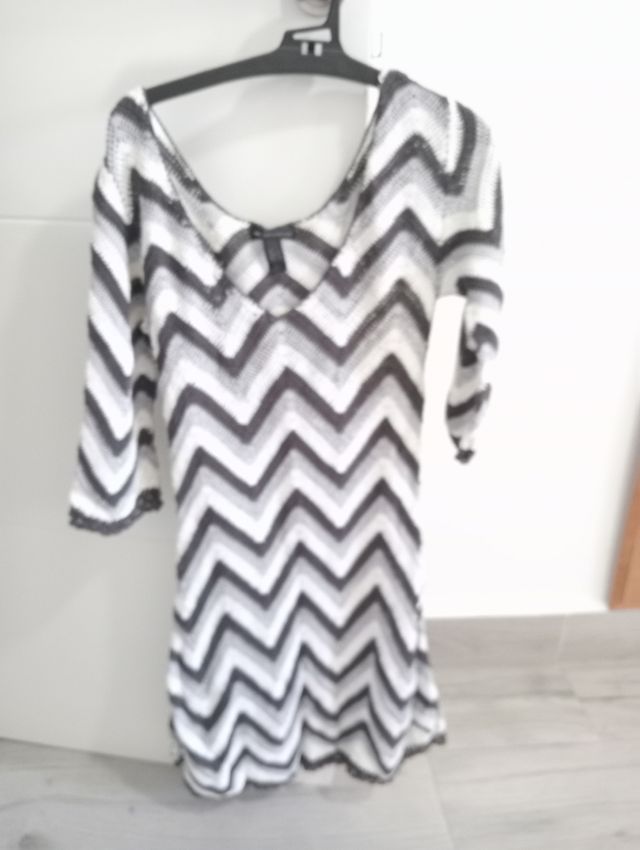 Vestido punto blanco-gris