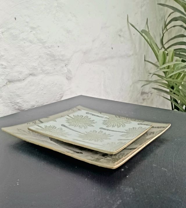 Juego de 2 Bandejas cristal - Decorativas beige/do