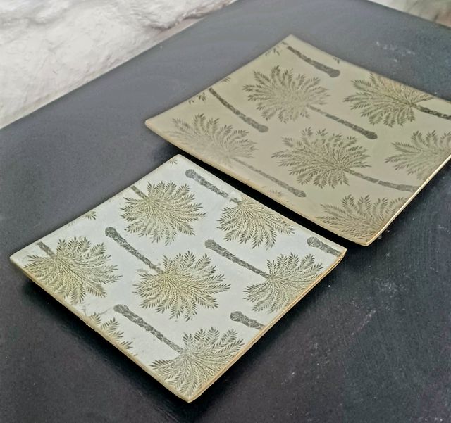 Juego de 2 Bandejas cristal - Decorativas beige/do