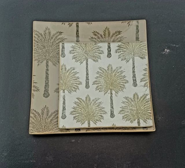 Juego de 2 Bandejas cristal - Decorativas beige/do