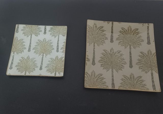 Juego de 2 Bandejas cristal - Decorativas beige/do