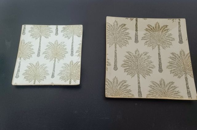 Juego de 2 Bandejas cristal - Decorativas beige/do