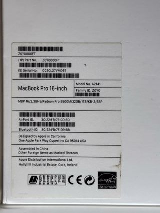 MacBook Pro 16" 2020 - i9, 32GB, 1TB