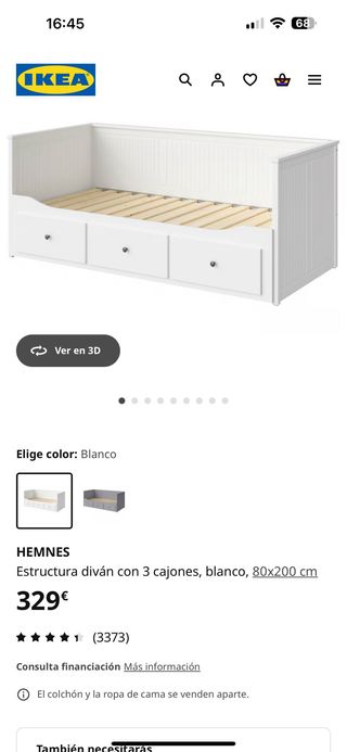Diván cama IKEA HEMNES blanco
Ideal para cualquier