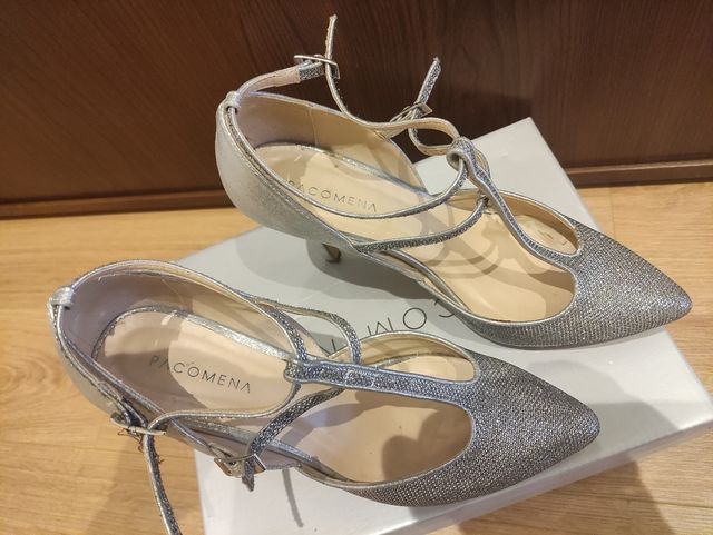 Zapatos tacón plata mujer