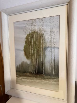 Cuadro acuarela bosque - marco madera gran tamaño 