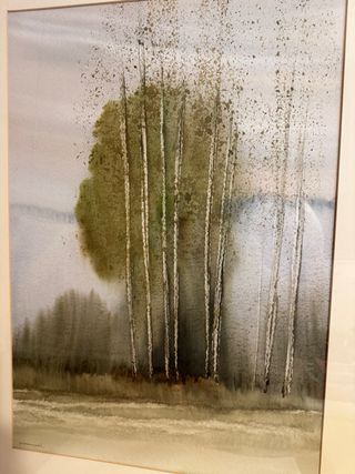 Cuadro acuarela bosque - marco madera gran tamaño 
