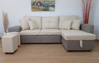 Sofá-Cama, Chaiselong, Arcón, Claire Beige. OFERTA