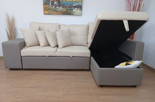 Sofá-Cama, Chaiselong, Arcón, Claire Beige. OFERTA