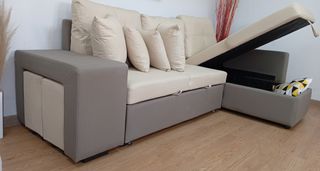 Sofá-Cama, Chaiselong, Arcón, Claire Beige. OFERTA