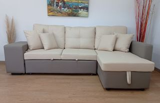 Sofá-Cama, Chaiselong, Arcón, Claire Beige. OFERTA