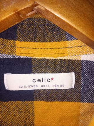 Camisa Celio* cuadros mostaza-azul talla S