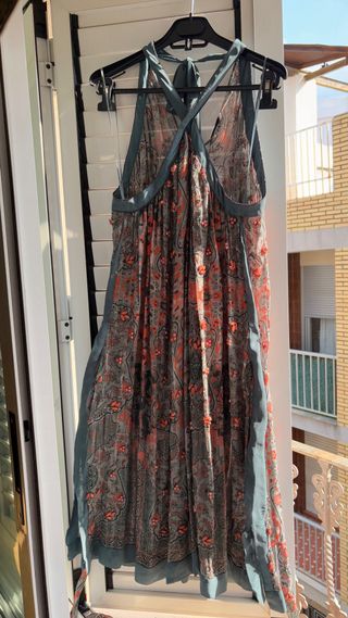 Vestido largo Zara - Naranja y Verde azulado