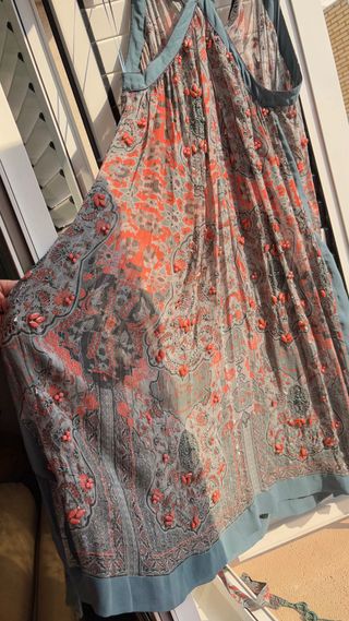 Vestido largo Zara - Naranja y Verde azulado