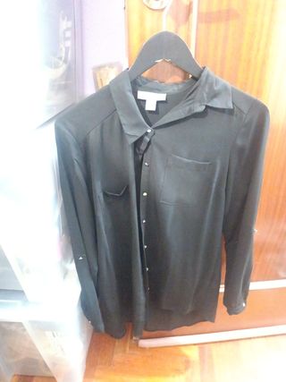 Camisa negra transparente manga larga