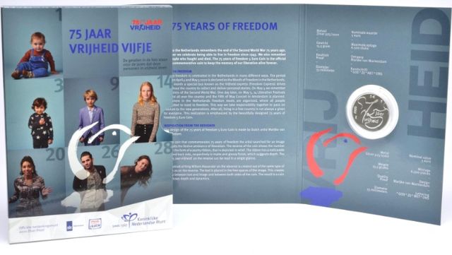 Moneda plata 5€ Países Bajos 2020. 75 años Liberta