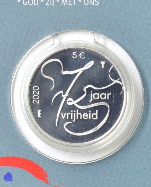Moneda plata 5€ Países Bajos 2020. 75 años Liberta