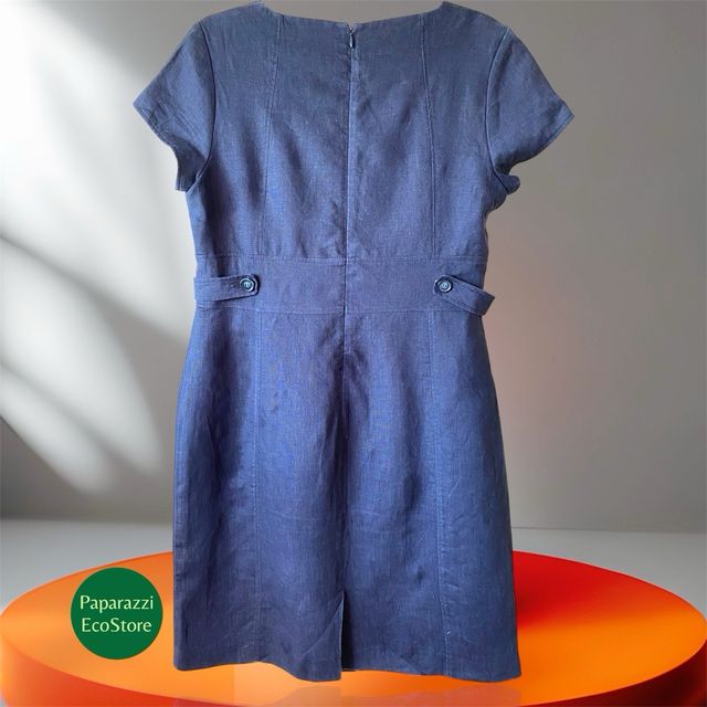 Vestido lino azul marino T42 – Navy Linen Dress L