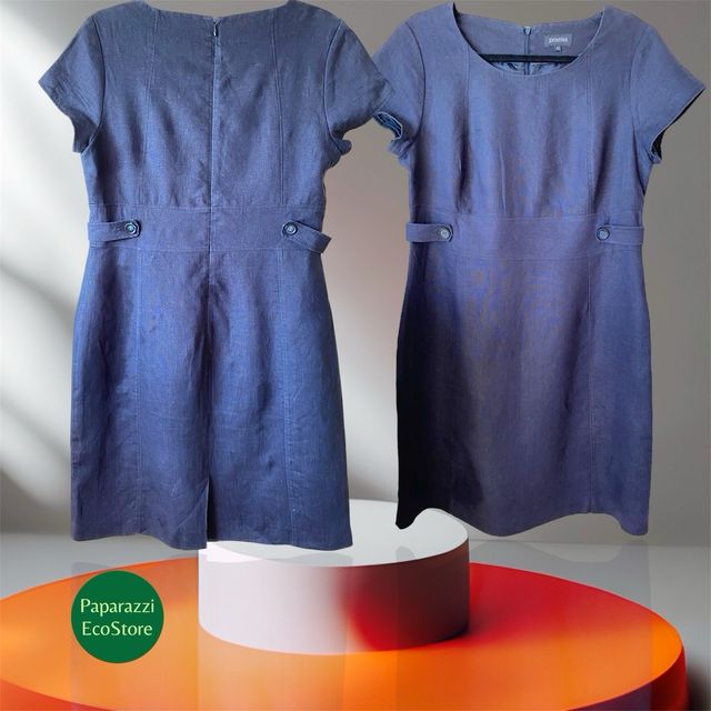 Vestido lino azul marino T42 – Navy Linen Dress L
