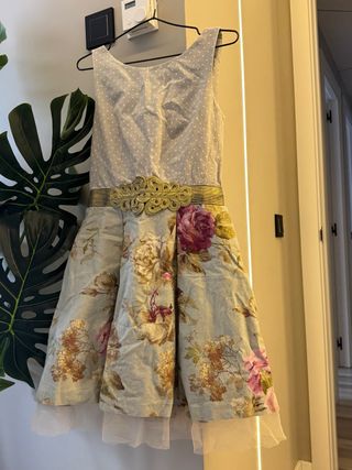 Precioso Vestido floral gris y azul, nuevo