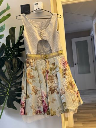 Precioso Vestido floral gris y azul, nuevo
