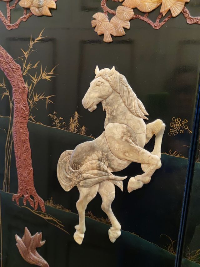 Biombo de 4 paneles laca e incrustaciones